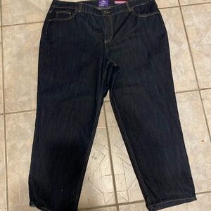 Q womens JMS solid dark blue stretch classic fit plus size jeans 24WS. Like New